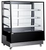 Edelstahl HENDI Kühlvitrine, mit 3 geneigten Regalen, Displaykühlschrank, Kuchenvitrine, 2/6˚C, Helle LED-Beleuchtung oben und unter jedem Regal, 650L, 230V, 490W, 1200x805x(H)1445mm