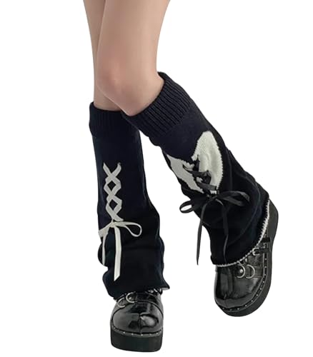 Image of WODECASA Girls Kawaii Leg Warmers Knitted Flared Leg Sleeves Goth Crochet Baggy Cuff Ankle Heap Socks