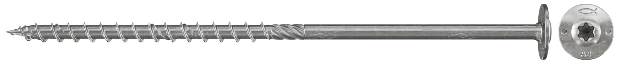 fischer Power-Fast FPF-WT 6,0 x 80 A2P - Tornillos para madera con rosca parcial y cabeza de plato, para construcción de madera constructiva, acero inoxidable, 200 unidades, número de referencia