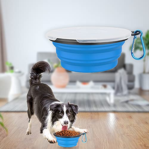 Hundenäpfe Faltbare Reiseschale 2 Stück fütternde Hundenäpfe mit Deckel und Haken,Auslaufsichere Hundenapf Tragbare Silikon Trinkschale für Katzen,Hunde Wanderungen and Camping (450ml, Blau&Schwarz) - Image 4