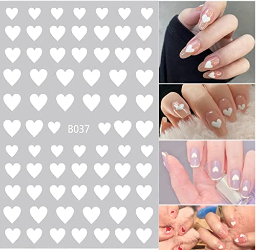 8 Sheets 3D Heart Nail Art Stickers Hearts Nail Decals Self-Adhesive Love Nail Stickers Rose Gold Red White Silver Black Heart Nail Design Supplies For Acrylic Nails Valentines Nail Decorations #TOP6