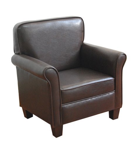 HomePop Youth Wing Back Chair, Dark Brown Faux Leather (Renewed)