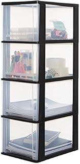 Iris Ohyama, Storage tower, Plastic organizer, 4 drawers, 13 L, Ergonomic handles, Solid, Multifunction, Living room, Bedroom, Office - DDOCH-2400 - Black
