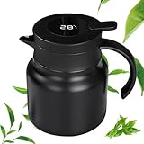 GOEDCH Termo de 1000 ml con colador de té extraíble: tetera aislada térmica con indicador de temperatura, termo de acero inoxidable 316, tetera térmica para el hogar y la cocina (negro)