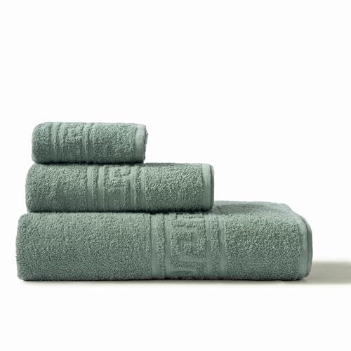runico Juego de 3 Toallas 100% algodón - Suaves y absorbentes - Toallas de baño - Toallas para la Cara y el Lavabo - Made in Italy-Verde