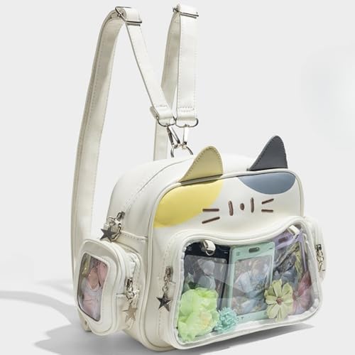 Kawaii Ita Bag Cat Pin Display Backpack with Insert Y2k Single Shoulder Crossbody Bag for Anime Comic Con Otaku (Off-white 1,Large)2