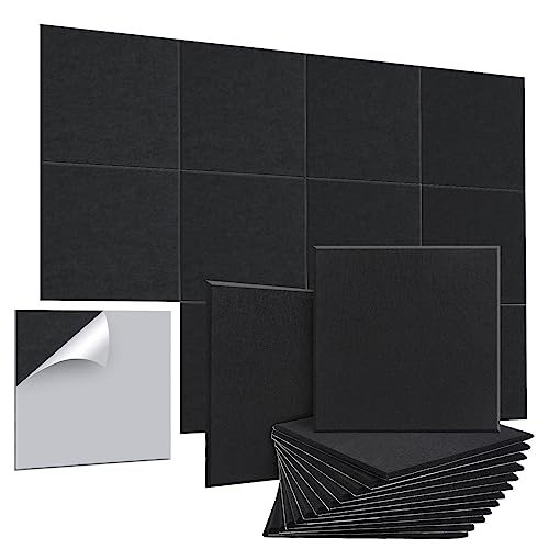 AGPTEK 12 Paquetes de Paneles Acústicos Autoadhesivos Paneles Insonorizados 30 X 30 X 0.9cm Paneles de Espuma Insonorizados de Alta Densidad, Ideales para Oficina y Estudio en Casa (Negro)