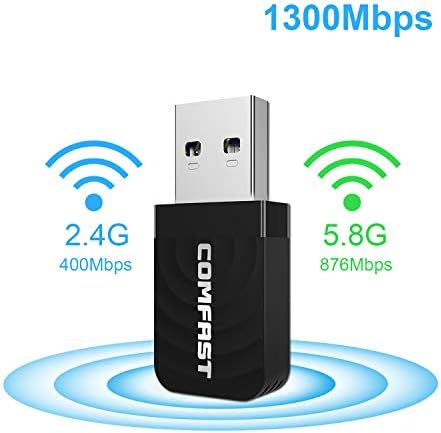 USB WiFi Adapter USB 3.0 WiFi Dongle Wireless Network Adapter High Gain Antenna for Desktop Windows XP/7/8/10 Mac (1300mbps)