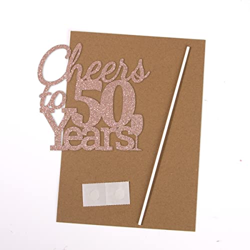 Gexolenu Cheers To 50 Years, 1 Pcs Rose Gold Glitter Double-Sided Happy Cheers 50Th Cake Topper, Cheers 50 Birthday Party Supplies, Cheers 50 Decorations For Cake, Cheers 50 Party Decorations #TOP3