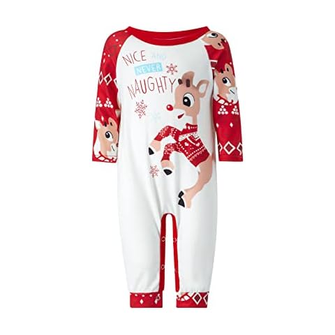 Parent-Child Christmas Pajama Set Famliy-matching Nightwear Long Sleeve Round Neck Elk Print Tops Trousers Suit for Adults Kids Christmas Homewear (Baby , 9-12 Months ) Cover