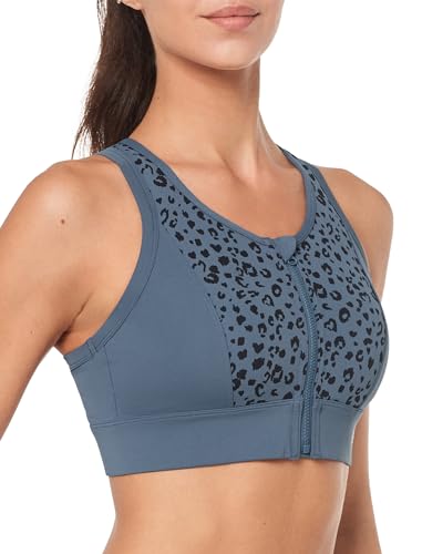 Yvette Women's Sports Bras High Impact Leopard Print Zip Front Racerback High Support Workout Bras for Large Busts Running3