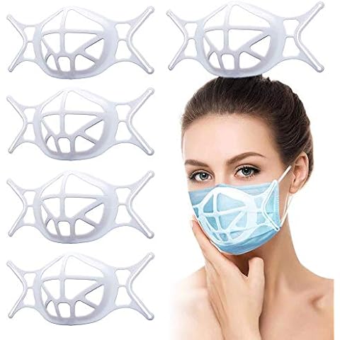 3D Face Bracket, Silicone Breathe Cup for Comfortable Wearing, Mas-k Insert Reusable Washable for Breathing Smoothly, Ma-sk Bracket Internal Support Frame Design for Adult Kids (5, White) Cover