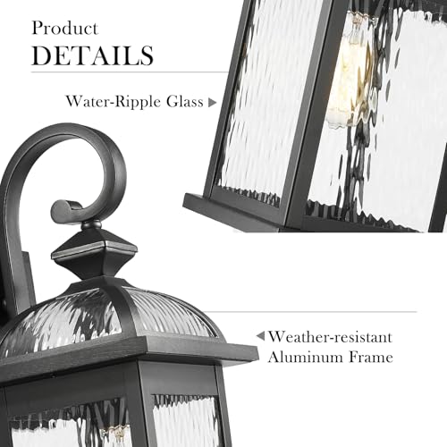Image of Darkaway Outdoor Lights Fixture Wall Mount, Large 22inch Exterior Wall Light with Water Ripple Glass Waterproof Black Outside Wall Sconce for House Porch Hallway Garage