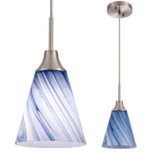Image of Viinew Mini Glass Pendant Light,1-Pack Blue Marble Glass Pendant Lamp