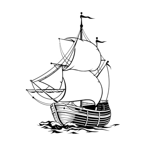 Stickers décoratifs finement sculptés Navire Mer Océan Bateau Marin Voile Style marin 51x65.9cm Stickers pour vitres Noir