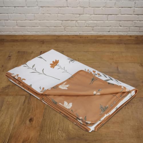 Image of HUESLAND 100% Cotton Reversible Dohar Single Bed Cotton | Soft Cambric Weave, All Weather Light AC Blanket | 56 x 89 inches, Floral - Tangerine Orange & White