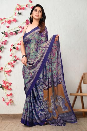 Image of MIRCHI FASHION Women Saree Ethnic Motif Print Chiffon | Breathable Lightweight Plain Weave Sari for Office and Daily Use (Available in 20 Designs)