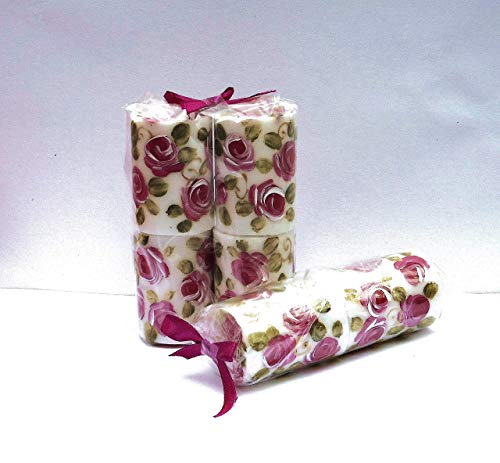 Elegant Decorative Hand Painted Pink Rose Small 2 1/2 Inch White Votive Candles Gift Set Of 2 Romantic Shabby Chic Home Decor #TOP4