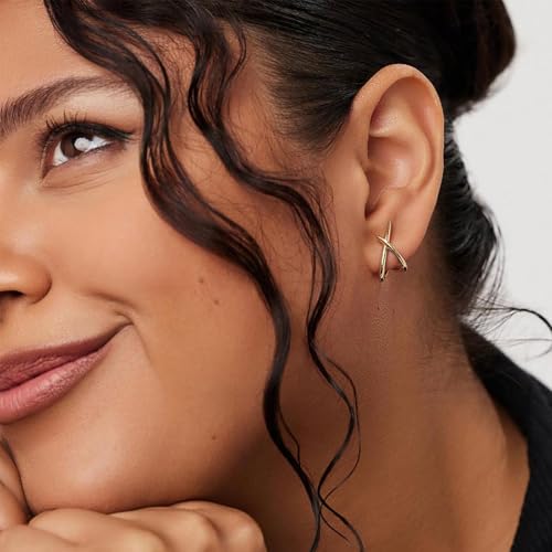 JUNVirtuous Gold Earrings for Women Trendy, 14K Plated Gold Stud for Women Dainty Minimalist Earrings Lightweight Simple Unique Cute Stud Hypoallergenic Jewelry2