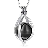 XSMZB Cremation Jewelry for Human Pets Ashes Hollow Teardrop Pendant Memorial Urn Necklace Small Ball Jar Keepsake (Silver+Black)