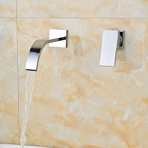 Kitchen Sink Mixer Tap, Faucets Two Hole Wall Mount Basin Faucet Matte Swivel Spout Bathroom Faucet Solid Brass Bathroom Sink Hot Cold Mixer Taps Finish 2 (Chrome Finish