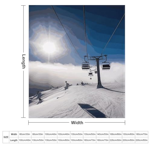 Couverture flanelle légère et chaude pour lit avec motif de ski