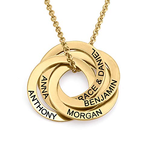 Myka - Personalized Russian Ring Name Necklace - In Sterling Silver, Gold & Rose Gold Plating - 5 Round Discs Pendant With Custom Engraved Inscriptions - Dainty Gift For Mom, Wife, Her, Women - Jewelry For Mother’s Day, Birthday, Xmas, Christmas, Anniversary #TOP19