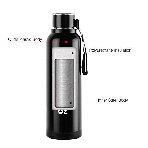 Cello-Puro-Steel-X-Benz-Stainless-Steel-Water-Bottle-with-Inner-Steel-and-Outer-Plastic-900-ml-Black Cello Puro Steel-X Benz Stainless Steel Water Bottle with Inner Steel and Outer Plastic , 900 ml (Black)