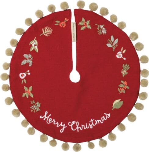 Merry Christmas Small Embroidered Christmas Tree Skirt, 12.5" Diameter - bpystore