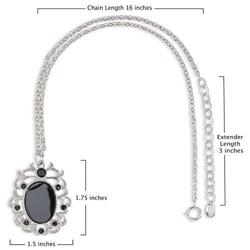KA-TAL' Onyx Pendant Necklace with Simulated Black Crystals Rhodium Plated Silver-tone with 16" Chain and 3" Extender Gift Boxed3
