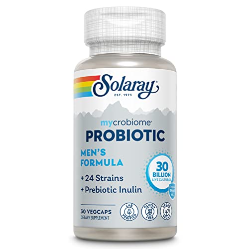 Solaray Mycrobiome Probiotic Men’s Formula, Specially Formulated for Men, Healthy Digestion, Immune Function & More, 30 Billion CFU, 24 Strains Plus Prebiotic Inulin, 30 Servings, 30 VegCaps