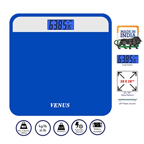 Image of Venus (Made in India) Electronic Digital Personal Bathroom Weight Machine For Body Weight Upto 180 Kg Weighing Scale With 24 Months Warranty, Blue