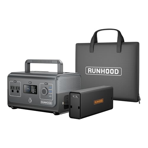 RUNHOOD Solar Generator Rallye 600 Mini Pro, 324WH Portable Power Station Swappable&Replaceable Batterie, 2X600W(Peak 1200W) Pure Sine Wave AC Outlet Power Station for Outdoors Camping/CPAP/HomeUse