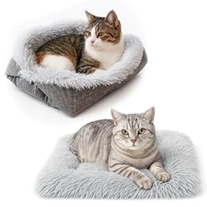 kelav 2 in 1 Katzenbett Waschbar, 61 x 51cm Katzenbett Flauschig Bequeme Schlaffläche, Grau Katzenkissen Wärmeisolierung, Haustierbett Hundebett Katzendecke, Verdicken Bequem Katzensofa