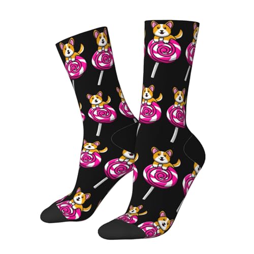 Cute Corgi Dog Lollipop Socks For Men Women Outdoor Sports Running Hiking Wicking Crew Socks
