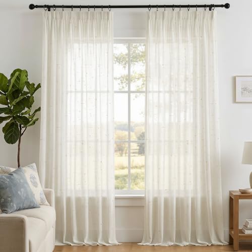 Deconovo Transparente Gardinen Leinen Kräuselband Vorhang Leinen Natur | 2er Set, H 245 x B 140 cm, Lichtdurchlässiger Gardine, Vorhänge mit Kräuselband, Moderne, für Schlafzimmer,