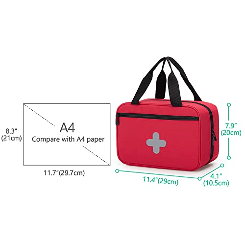 Image of CURMIO Empty First Aid Kits Case, Portable Emergency Kit Organizer, Red | Medical Bag for Emergency Supplies and Pill Bottles, Large Capacity, for Hiking, Camping, Car, Travel, Home and Outdoor