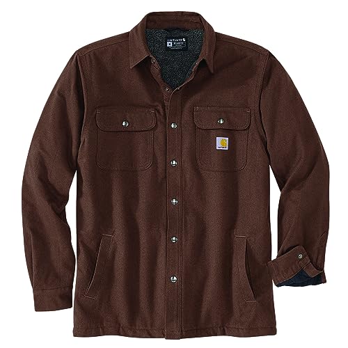 Image of Carhartt Men's Relaxed Fit Flannel Sherpa-Lined Adult Shirt Jac, Chestnut Heather, S
