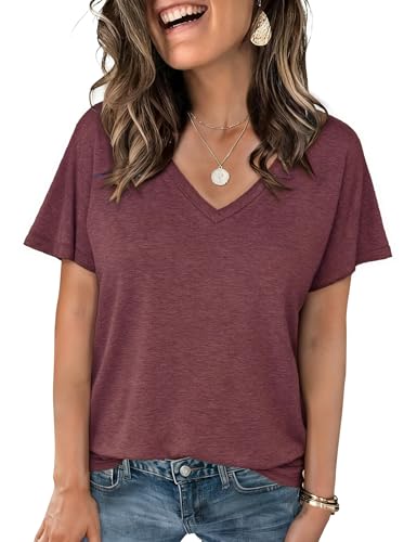 Crewhpo T Shirt Damen Kurzarm Einfarbige Shirts Sommer Basic Shirt Kurzärmeliges Casual Top Stretch Baumwolle Oberteile Lockeres Elegant