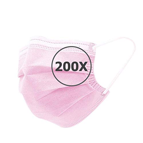 TBOC Mascarilla Higiénica No Reutilizable - [Pack 200 Unidades] [Color Rosa] Antipolen Antipolvo Ligera Suave y Transpirable [Desechables] con Pinza Nasal Protección Facial [Alta Filtración]
