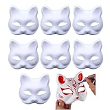 Cat PVC Plastic Plain White DIY Mask - Paintable Blank Party Masquerade Costume for Halloween Cosplay, Pack of 8