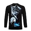 Wolf of The Midnight Dark Night Animal Graphic Mens Longsleeve Party Tee Top(Black,XL) #1