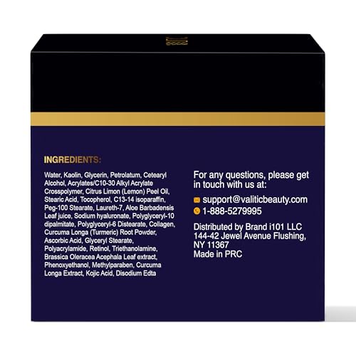 VALITIC Vitamin C & Turmeric Clay Mask - Dark Spot Corrector with Kojic Acid, Hyaluronic Acid & Retinol - Skin Care Routine for Minimizing Pores & Blackheads - with Applicator Brush - 100g