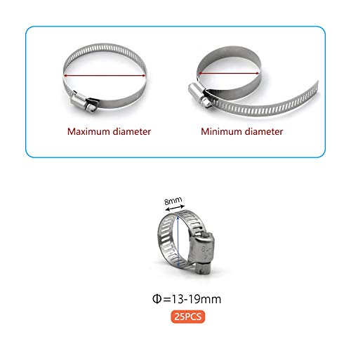 Zipcci Hose Clamp, 25 Pack Stainless Steel Worm Gear Fuel Line Hose Clamps, 13-19Mm (1/2-3/4 Inch) #TOP1