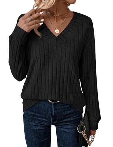 JUSTFASHIONNOW Long Sleeve V Neck Shirts for Women Lightweight Sweaters - image 1