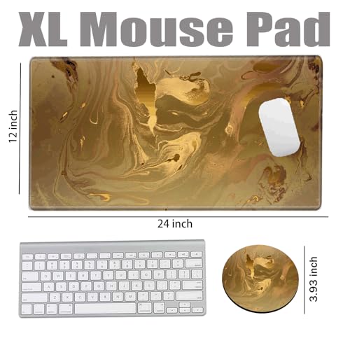 Image of Gaming Mouse Pad Gold Marble Mousepad 24x12 Inch Desk Mat XL Long Desk Pad Non-Slip Rubber Base Computer Mat with Stitched Edges for Office Work Home Game
