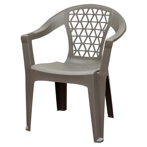 2 Pack Outdoor Resin Stack Chairs with Phone Holder, Gray Plastic Patio Furniture Set for Garden, Backyard, Deck, Poolside - Heavy Duty & Space Saving