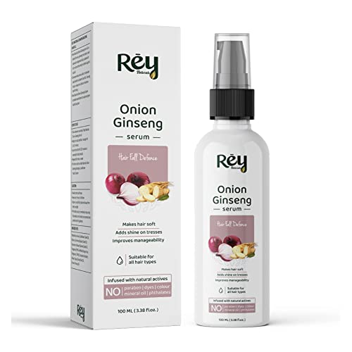 Rey Naturals Onion Ginseng Hair Serum For Hair Fall Defense | With Natural Actives | Paraben And Sulphate Free | For Frizz-Free Hair With Extra Shine | 100 Ml
