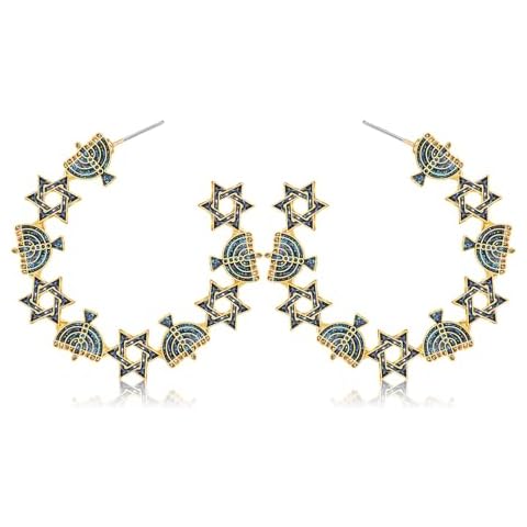 CENAPOG Hanukkah Hoop Earrings Hanukkah Menorah Star of David Earrings Hoops Jewish Hanukkah Jewelry Accessories Gifts Hanukkah Menorah Star Cover