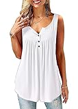 Marke:Amoretu. Amoretu T-Shirt Damen V-Ausschnitt Knopfleiste Bluse Solide Tunika Sommer Tops, L, C-weiß
